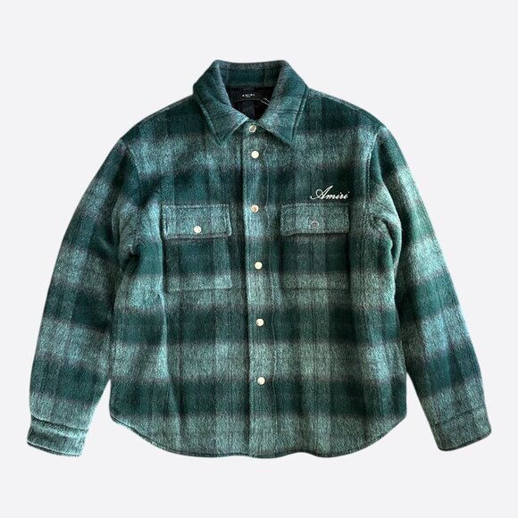 Amiri Aqua Plaid Script Logo Overshirt - Picture 1 of 4